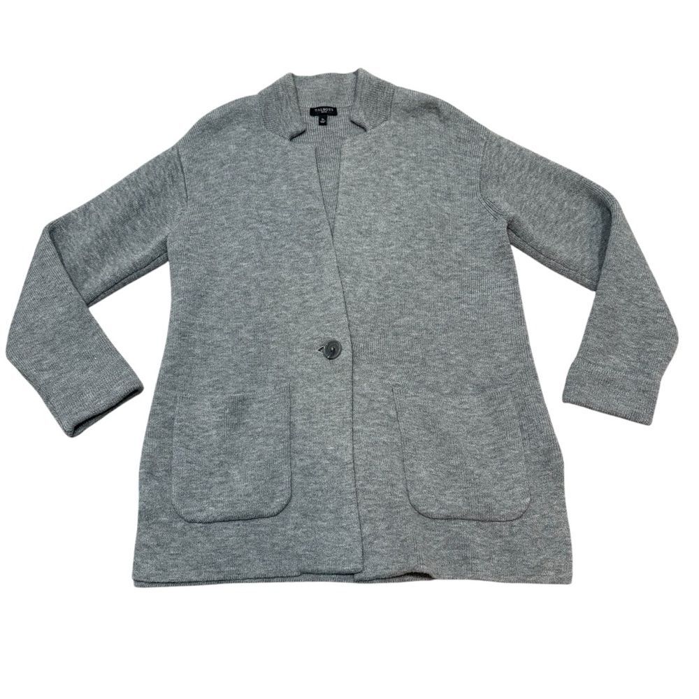 Talbots Gray Grey Lamb’s Wool Blend Cardigan Sweater Blazer Size SP Petite